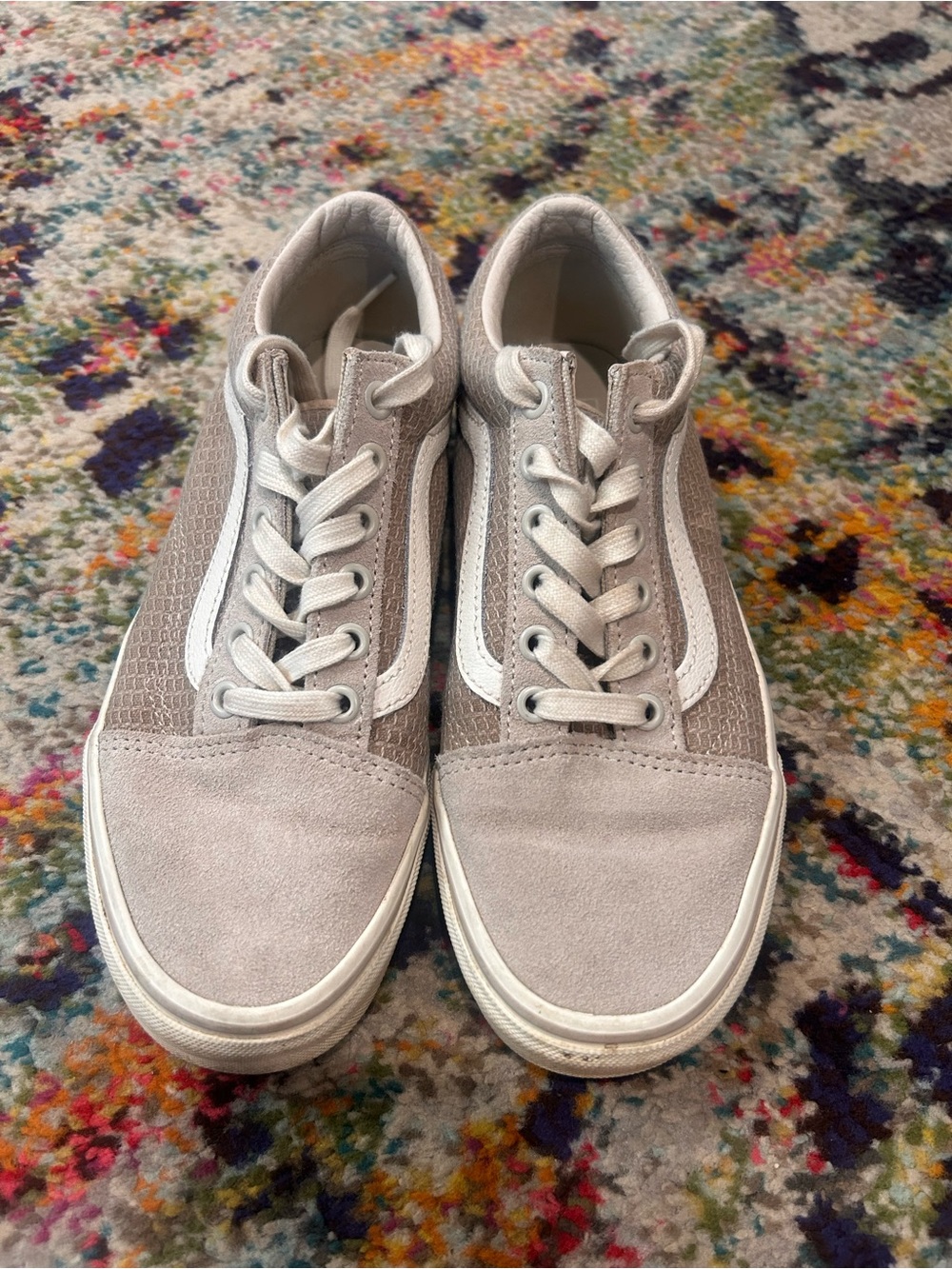 Light Gray Suede Low-Top Sneakers with White Stripe